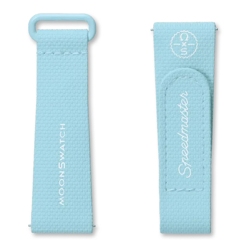 Bracelet MoonSwatch en caoutchouc bleu clair/blanc