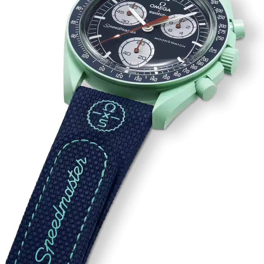Bracelet MoonSwatch en caoutchouc bleu foncé/vert
