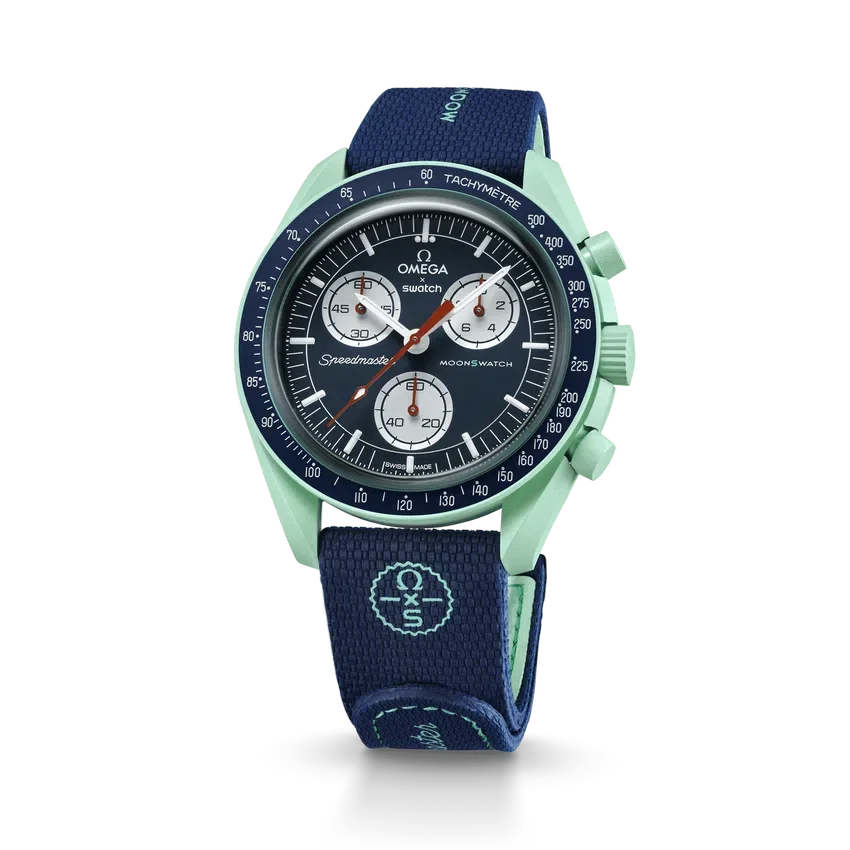 Bracelet MoonSwatch en caoutchouc bleu foncé/vert