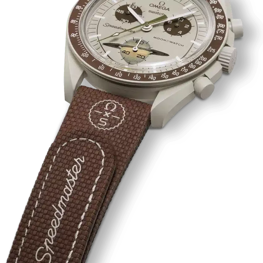 Bracelet MoonSwatch en caoutchouc marron/beige