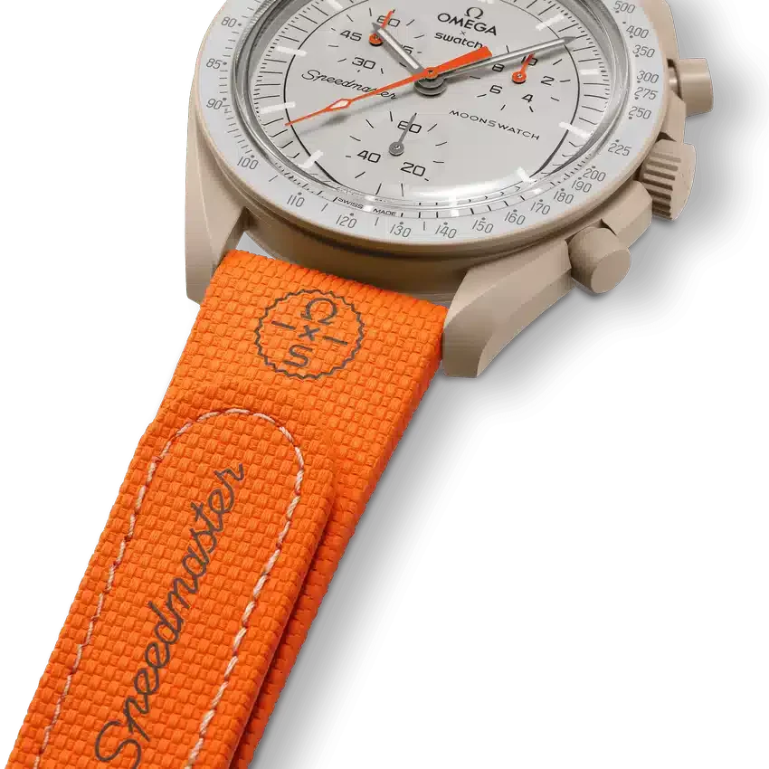 Bracelet MoonSwatch en caoutchouc orange et sable