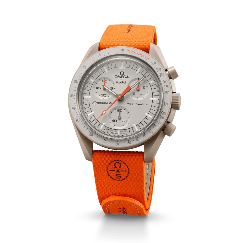 Bracelet MoonSwatch en caoutchouc orange et sable