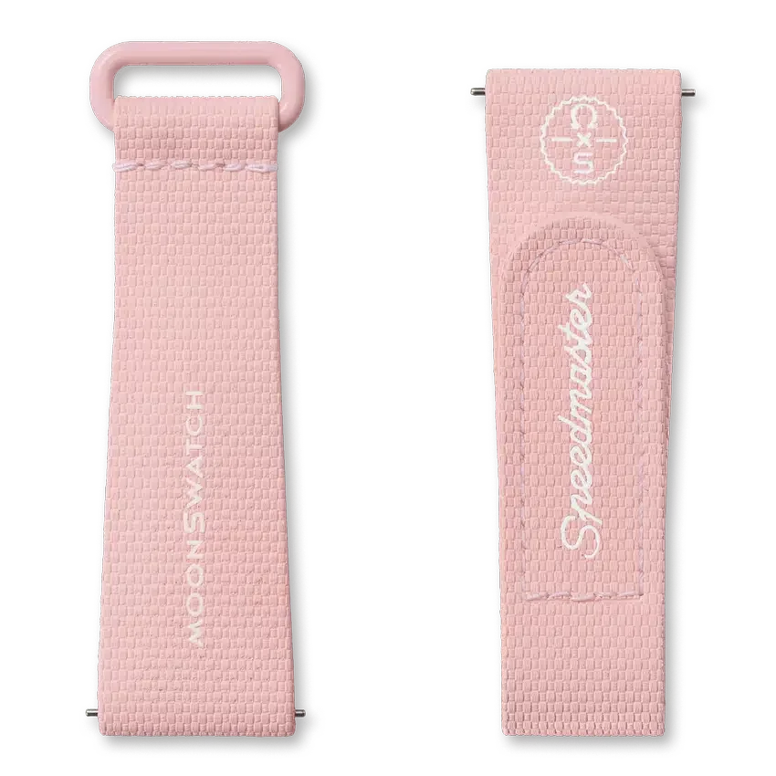Bracelet MoonSwatch en caoutchouc rose clair/blanc
