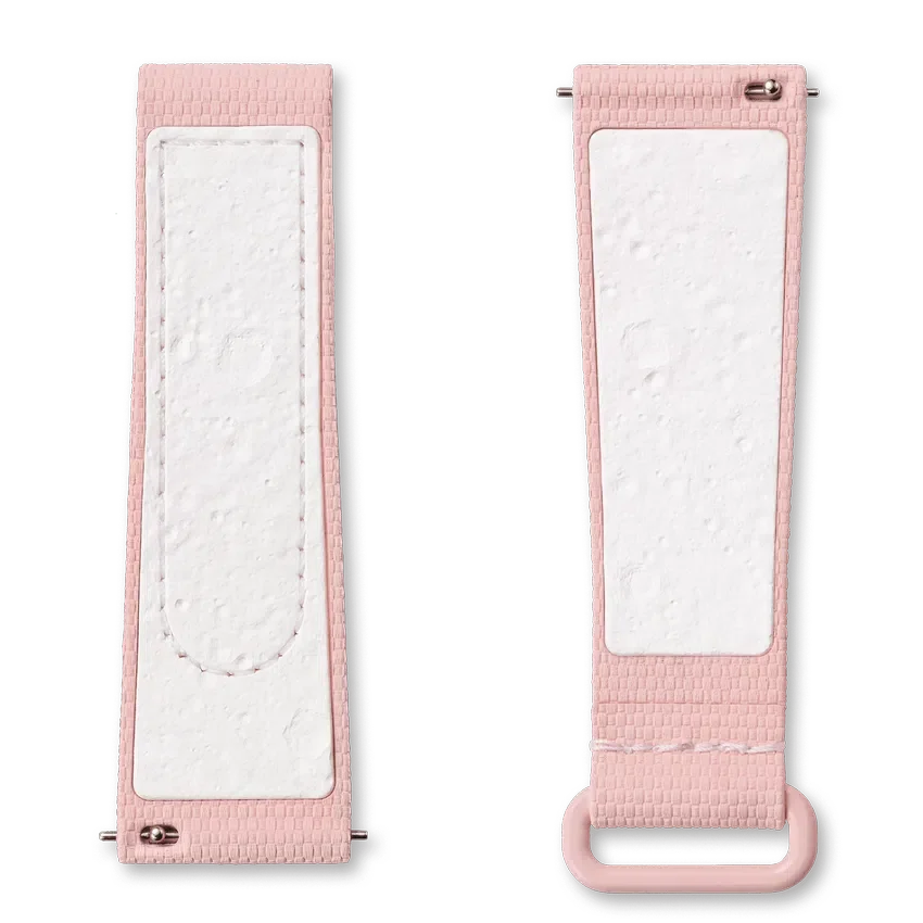 Bracelet MoonSwatch en caoutchouc rose clair/blanc