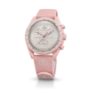 Bracelet MoonSwatch en caoutchouc rose clair/blanc