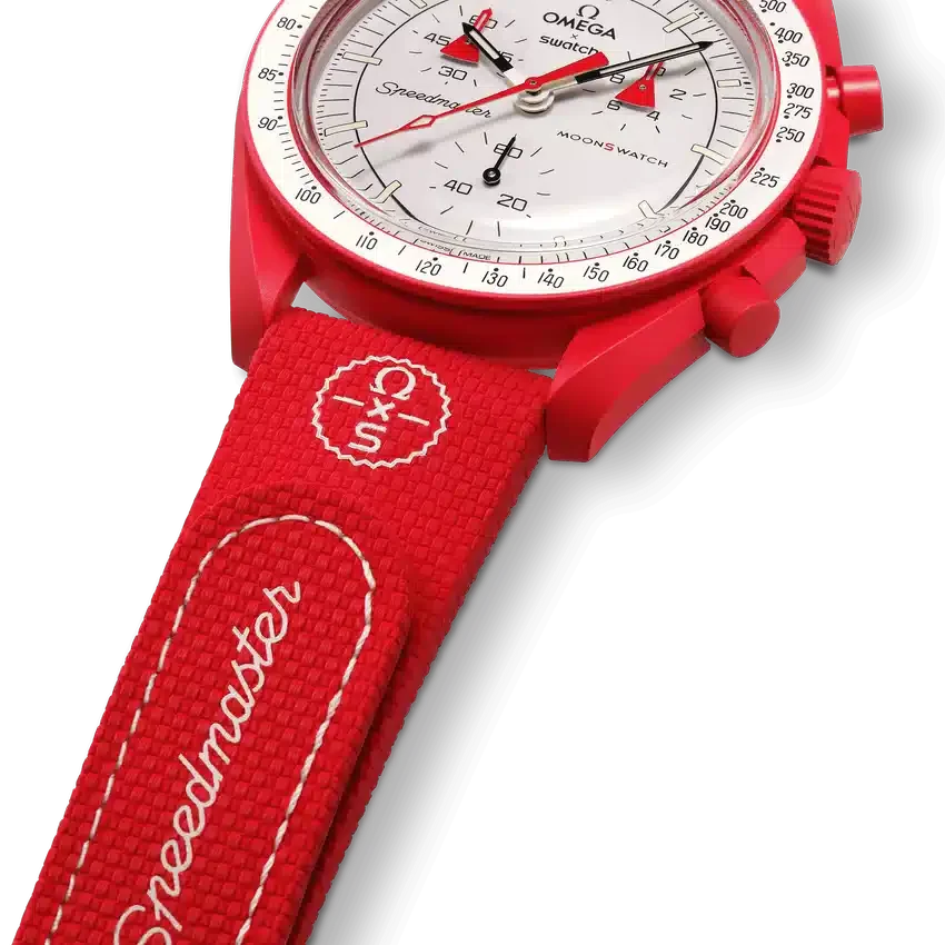 MoonSwatch caoutchouc rouge/blanc