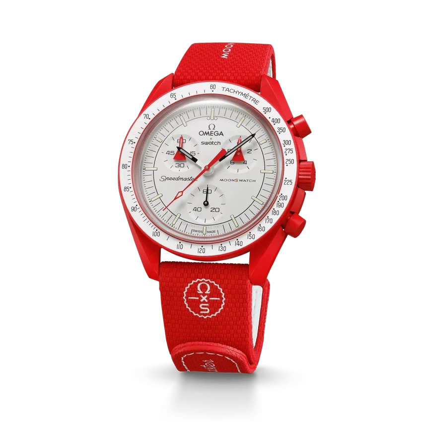 MoonSwatch caoutchouc rouge/blanc