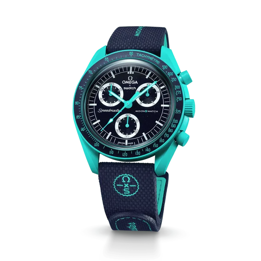 MoonSwatch en caoutchouc bleu foncé/turquoise