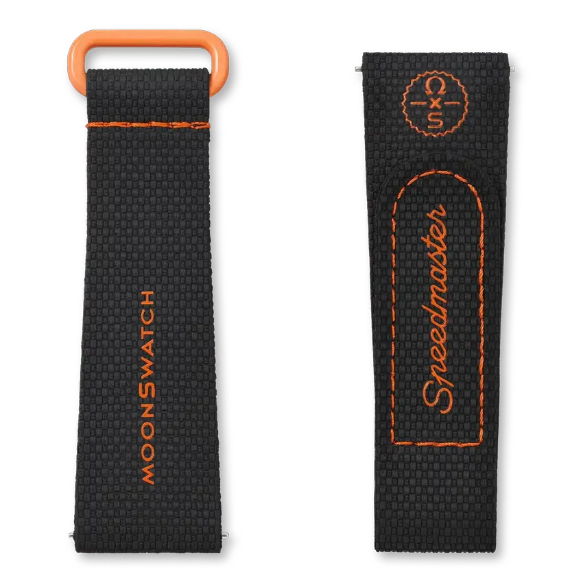 MoonSwatch en caoutchouc noir/orange